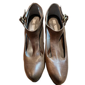 Mike & Chris Brown Leather T-Strap Platform Heels